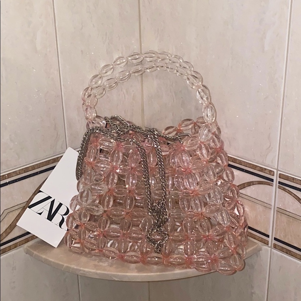 NEW Zara transparent beaded bucket bag